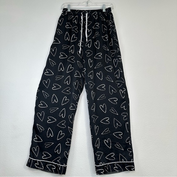 Hello Mello Sleepwear Black Pajama Pants with White Heart Design - Picture 2 of 12